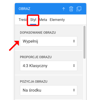 Ustawienia dopasowania obrazu